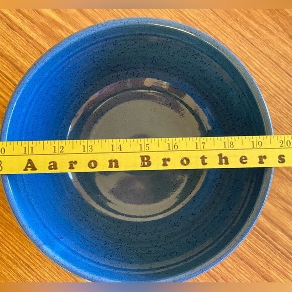 Large Blue Glazed Salad Bowl Pottery - Picture 13 of 15